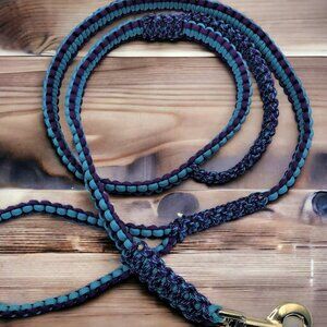 Paracord Dog Leash 55" w/ Extra Handle Turquoise and Purple Handmade in USA New